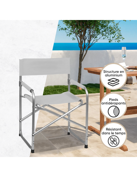 2 chaises réalisateur pliantes aluminium et textilène pour le camping 82x57x55
