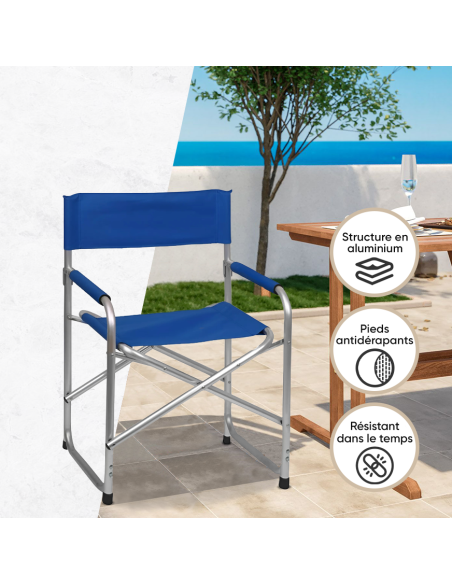 2 chaises réalisateur pliantes aluminium et textilène pour le camping 82x57x55