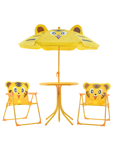 Ensemble jardin enfants 4 pièces Table Chaises et Parasol Jaune Réglable 3-6 ans