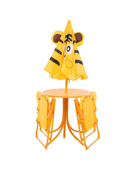 Ensemble jardin enfants 4 pièces Table Chaises et Parasol Jaune Réglable 3-6 ans