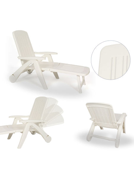 Transat Cancun avec roues pliantes en polyrotin 72x190x60cm