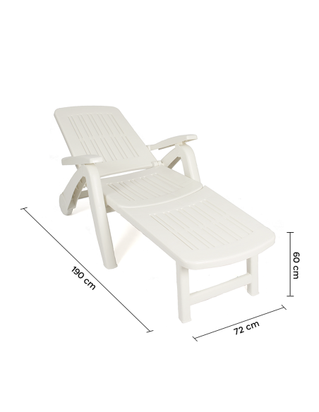 Transat Cancun avec roues pliantes en polyrotin 72x190x60cm