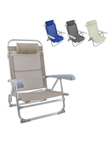 Chaise de plage Spiaggina en Textilène avec coussin inclinable en aluminium