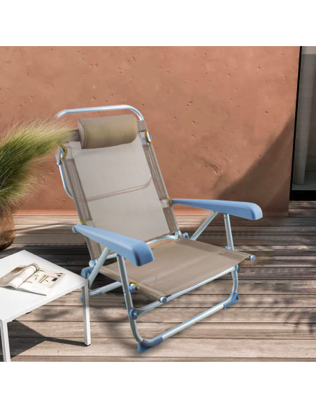 Chaise de plage Spiaggina en Textilène avec coussin inclinable en aluminium