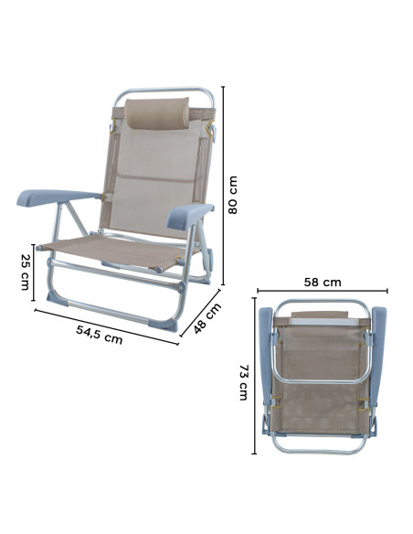 Chaise de plage Spiaggina en Textilène avec coussin inclinable en aluminium
