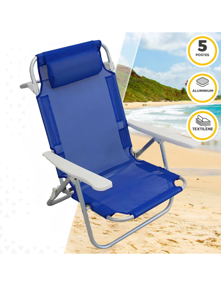 Chaise de plage Spiaggina en Textilène avec coussin inclinable en aluminium