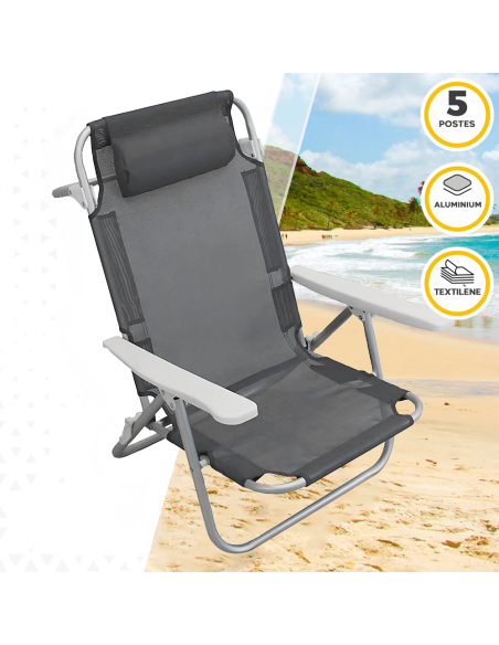 Chaise de plage Spiaggina en Textilène avec coussin inclinable en aluminium