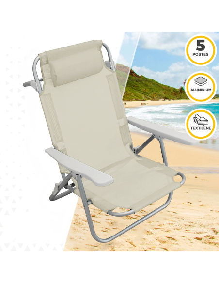 Chaise de plage Spiaggina en Textilène avec coussin inclinable en aluminium