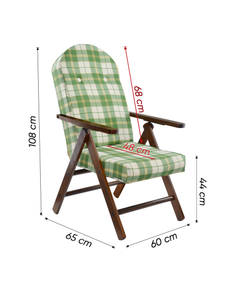 AMALFI Fauteuil en Bois MASLEGNO Fauteuil inclinable Coussin Rembourré 108x65x60