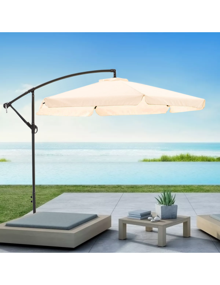 Parasol de Jardín avec Bras Décentré et Manivelle Toile Brute Ronde 3x2m