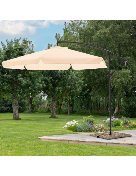 Parasol de Jardín avec Bras Décentré et Manivelle Toile Brute Ronde 3x2m