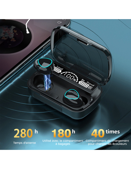 Écouteurs tactiles sans fil Bluetooth 5.3 Microphone affichage LED, sans fil