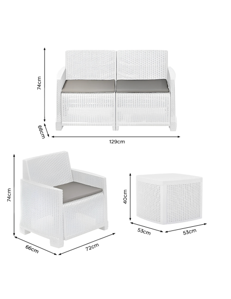 Ensemble jardin rotin COMO Salon Canapé Fauteuils Table polypropylène rotin 4plz