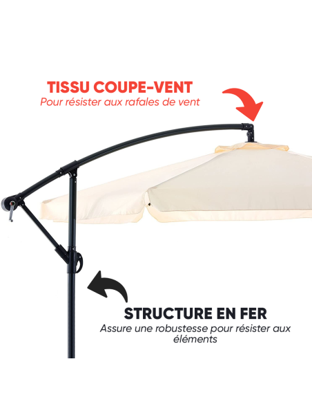 Parasol de Jardín avec Bras Décentré et Manivelle Toile Brute Ronde 3x2m