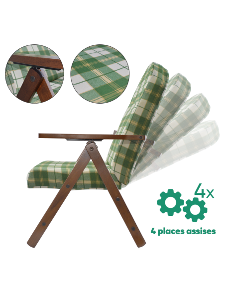 AMALFI Fauteuil en Bois MASLEGNO Fauteuil inclinable Coussin Rembourré 108x65x60