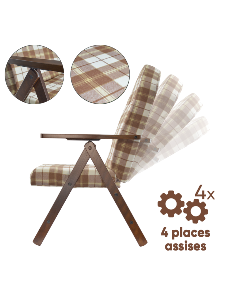 AMALFI Fauteuil en Bois MASLEGNO Fauteuil inclinable Coussin Rembourré 108x65x60