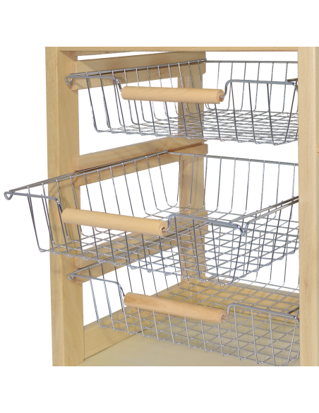 Chariot à pain 3 tiroirs Porte-bouteilles avec roulettes MAS033 Naturel 57x38x82