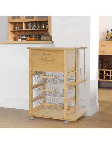 Chariot à pain 3 tiroirs Porte-bouteilles avec...