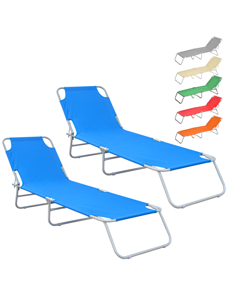 2 pièces chaises longues pliantes en acier 2309 dossier inclinable 4 Positions