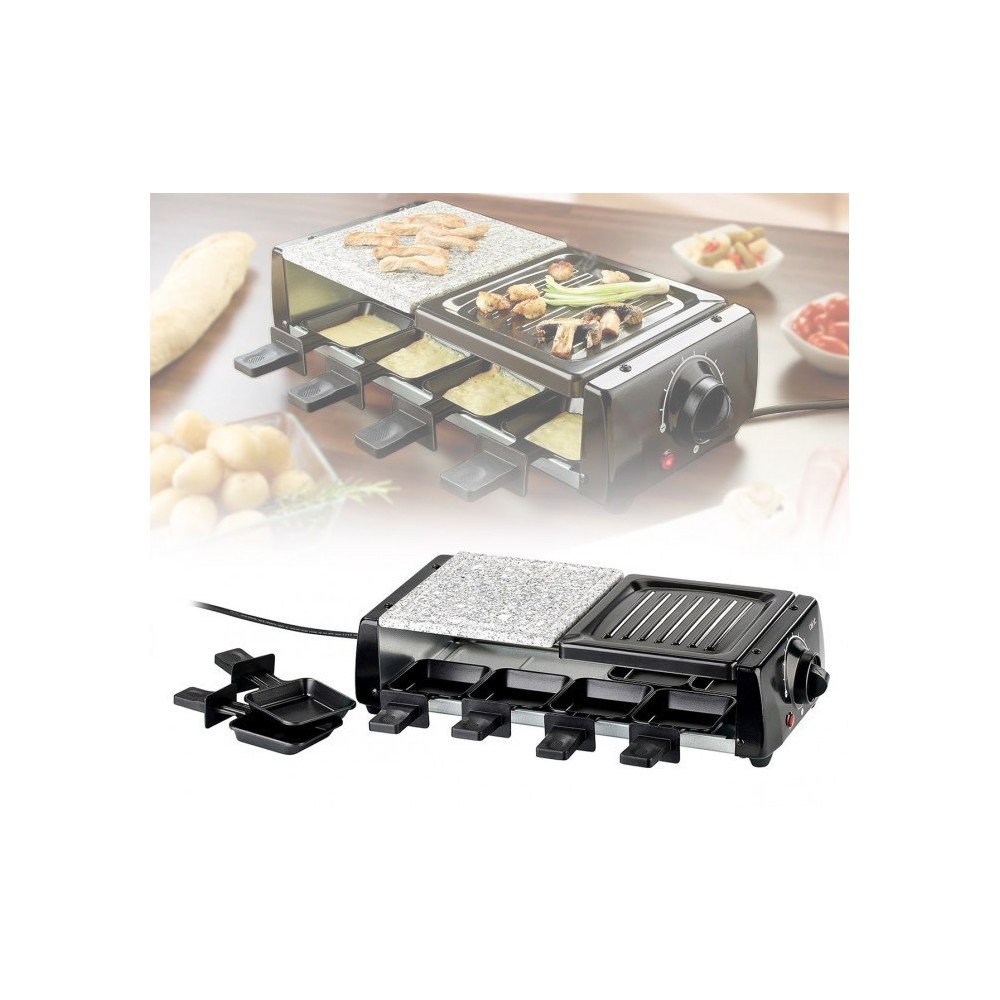 Appareil à raclette 8 personnes avec deux pierres antiadhésive - multifonction (comprend 16 accessoires / 1200W) - 38708