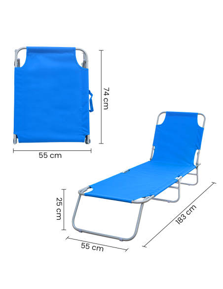 2 pièces chaises longues pliantes en acier 2309 dossier inclinable 4 Positions