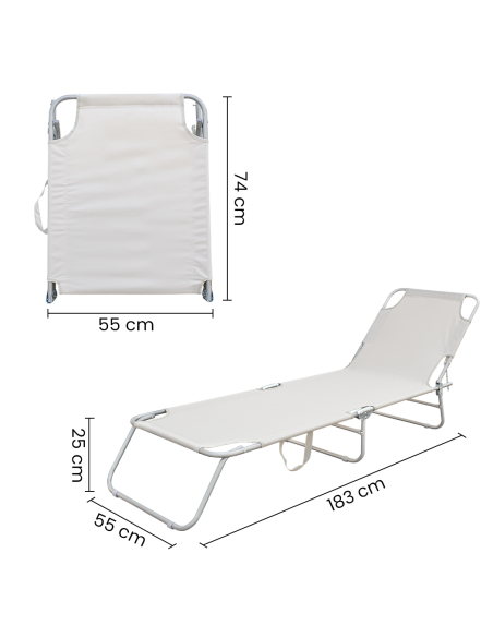 2 pièces chaises longues pliantes en acier 2309 dossier inclinable 4 Positions