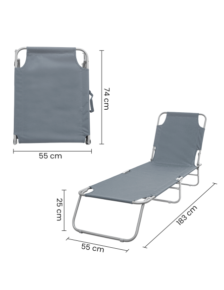 2 pièces chaises longues pliantes en acier 2309 dossier inclinable 4 Positions