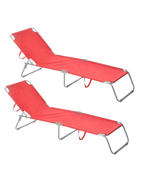2 pièces chaises longues pliantes en acier 2309 dossier inclinable 4 Positions