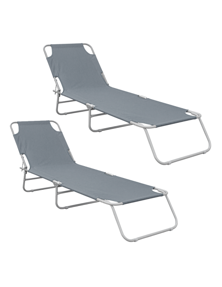 2 pièces chaises longues pliantes en acier 2309 dossier inclinable 4 Positions