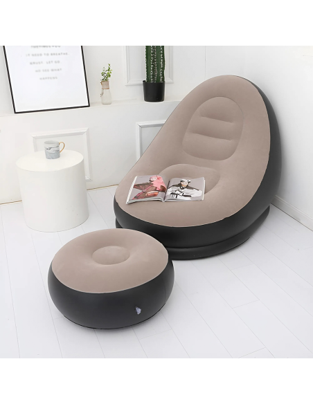 Fauteuil gonflable avec repose-pieds, canapé moderne en tissu velouté portable