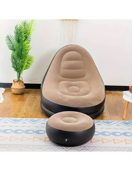 Fauteuil gonflable avec repose-pieds, canapé moderne en tissu velouté portable