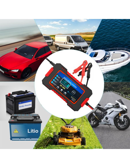 Chargeur Batterie Voiture et Moto Charge Intelligente 12V 6A Câbles et Écran LCD