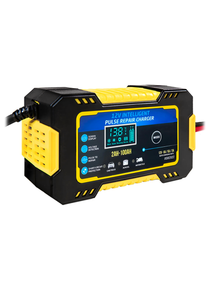 Chargeur Batterie Voiture et Moto Charge Intelligente 12V 6A Câbles et Écran LCD