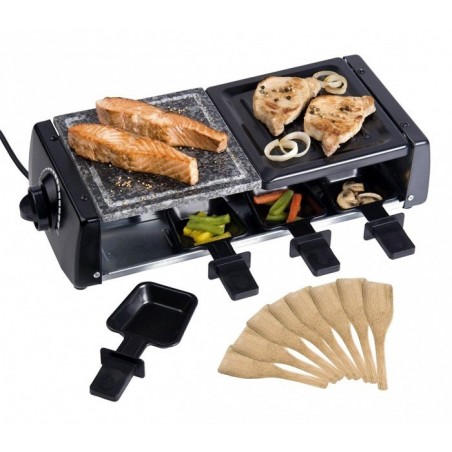 Appareil à raclette 8 personnes avec deux pierres antiadhésive - multifonction (comprend 16 accessoires / 1200W) - 38708