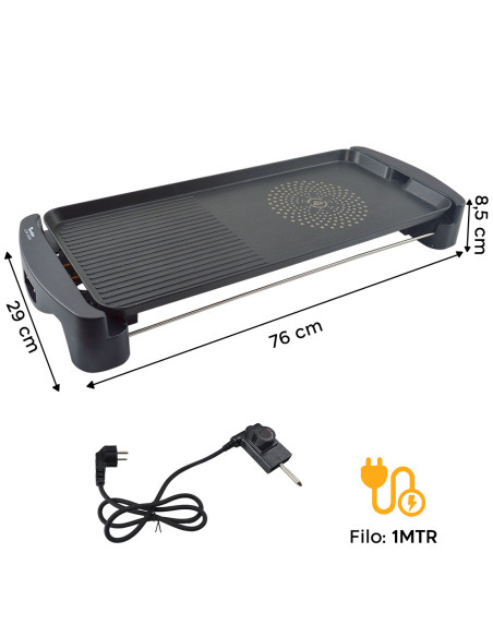 Plaque Électrique en Aluminium Antiadhésive Grill 2200W Extra Large 65.5x29cm