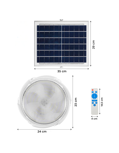 Plafonnier LED 200W 8000mAh IP54 avec Panneau Solaire 6V et Télécommande