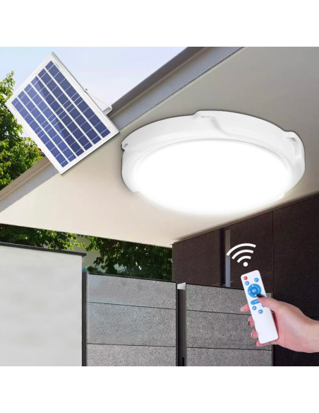 Plafonnier LED 200W 8000mAh IP54 avec Panneau Solaire 6V et Télécommande