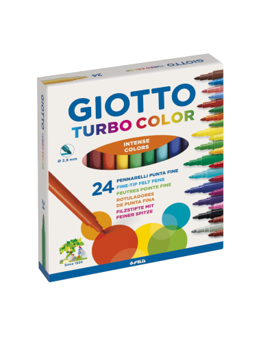 Giotto Turbo Color 24 Feutres Pointe Fine de 2,8 mm Encre Lavable à l'Eau