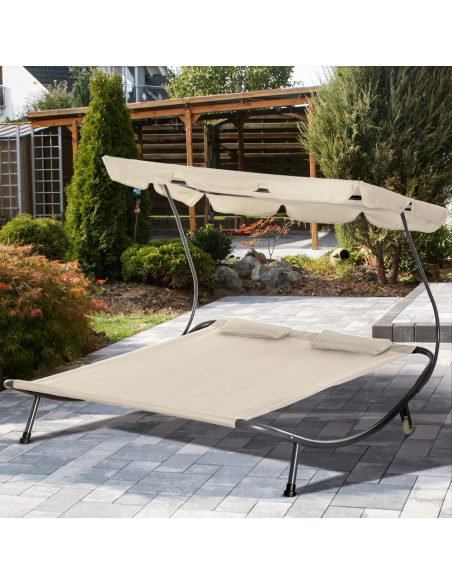 Transat Double Extérieur PARADISE avec Pare-Soleil et Coussins 155x173x200