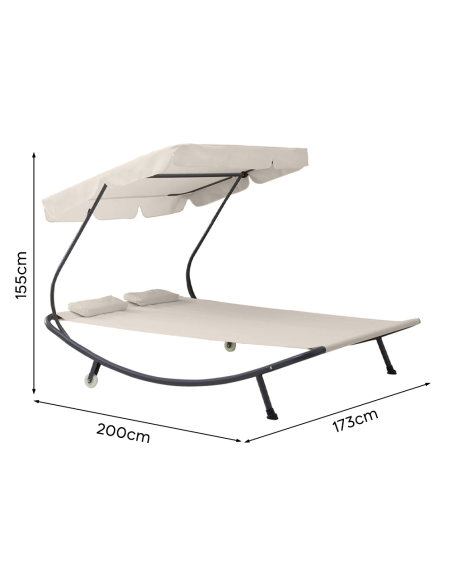 Transat Double Extérieur PARADISE avec Pare-Soleil et Coussins 155x173x200