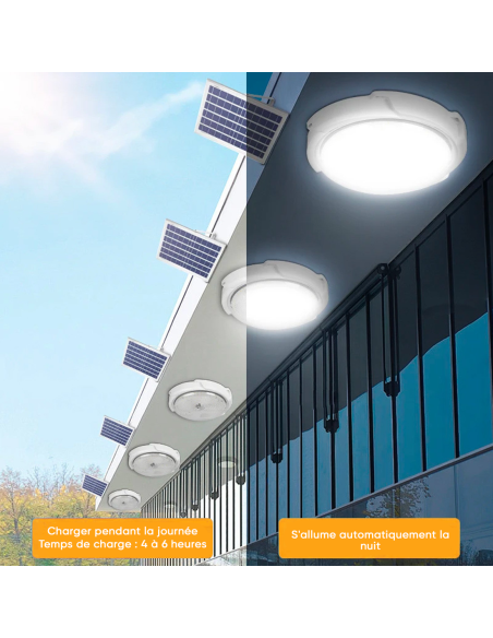 Plafonnier LED 200W 8000mAh IP54 avec Panneau Solaire 6V et Télécommande