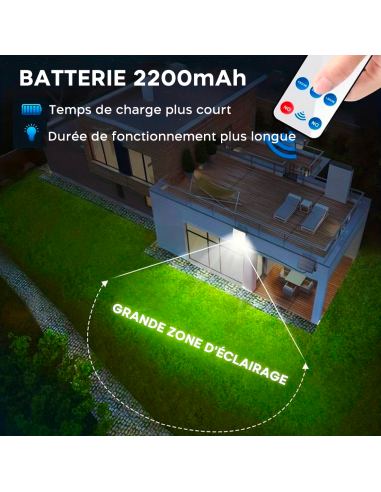 Projecteur LED mural avec panneau solaire IP6,...