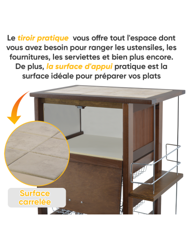 Chariot à pain 3 Tiroirs Porte-bouteilles avec...