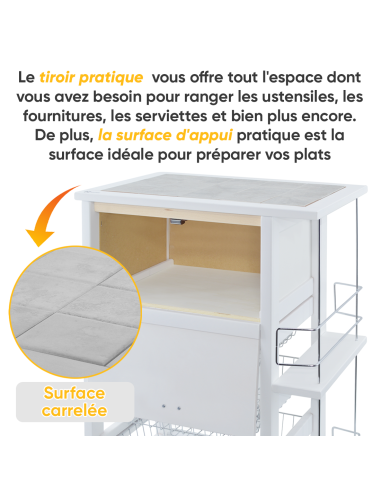 Chariot à pain 3 tiroirs Porte-bouteilles avec...