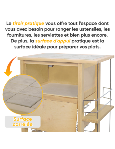 Chariot à pain 3 tiroirs Porte-bouteilles avec...