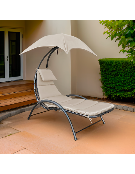 Chaise longue avec parasol BALI Hamac en acier pour extérieur 165x98x180