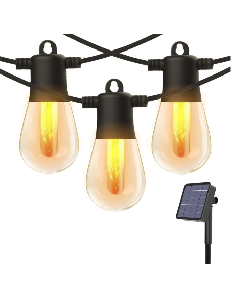 Guirlande Lumineuse Panneau Solaire Rechargeable 10m Lumière Chaude Effet de Feu