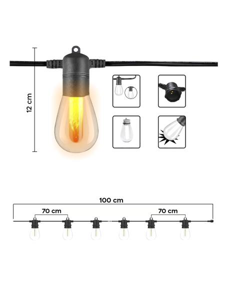Guirlande Lumineuse Panneau Solaire Rechargeable 10m Lumière Chaude Effet de Feu