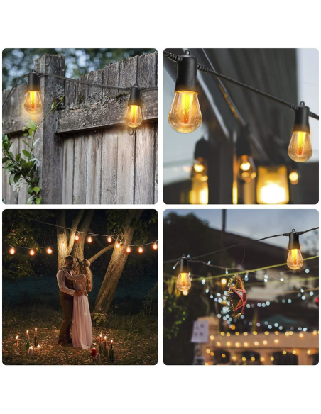 Guirlande Lumineuse Panneau Solaire Rechargeable 10m Lumière Chaude Effet de Feu