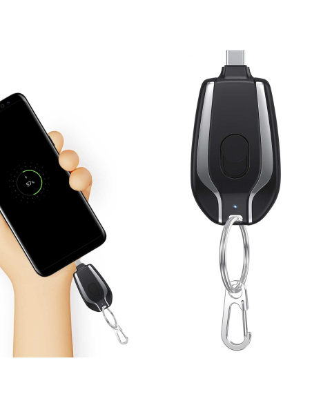 Porte-clés Powerbank 1500mAh Chargeur d'urgence portable Câble USB-C